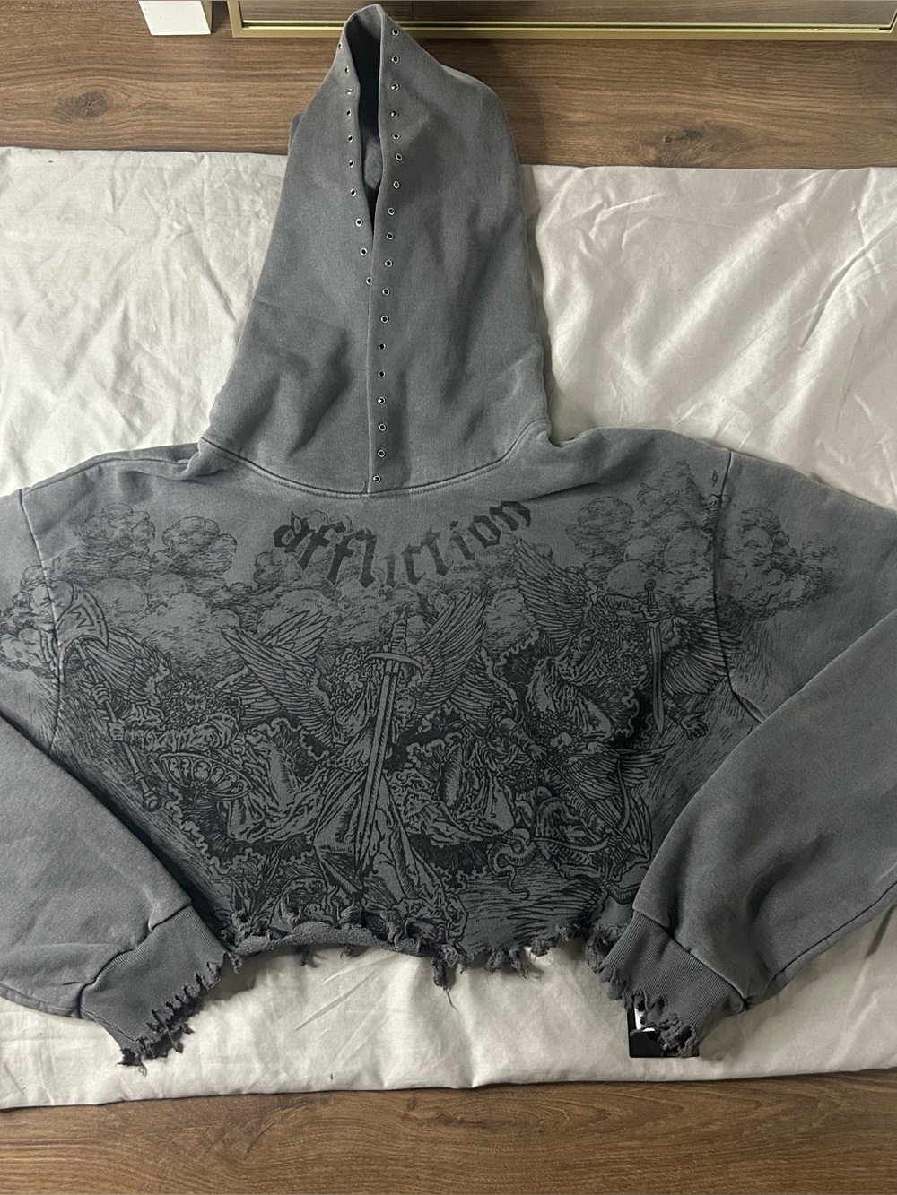 Affliction Angels Distressed Grey Wash Boxy Crop